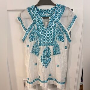 Dolma Blue White embroidered tunic blouse dress
